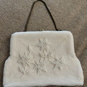 Vintage White Seed Pearl Earnest Beaded Evening Wedding Mini Clutch Bag EUC